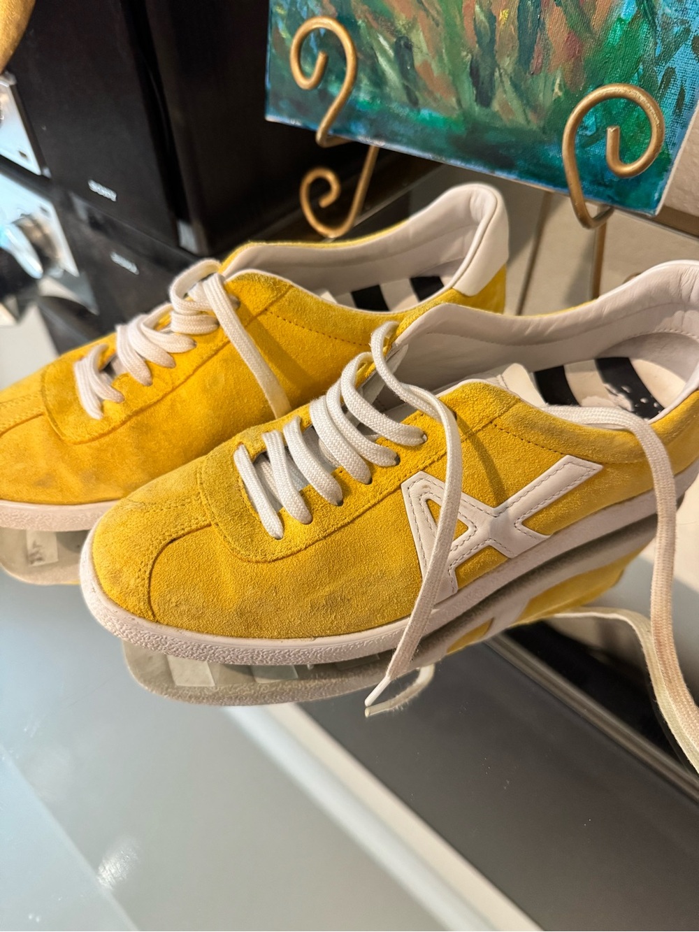 Aquazzura Yellow Suede Lace-Up Sneakers